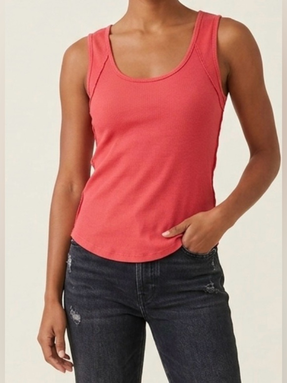 NWT- BéCool Cotton Zara Ribbed Tank  Coral Pink size medium